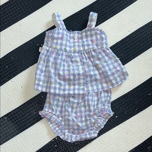 Plaid Kids Dress Set - Blue and White